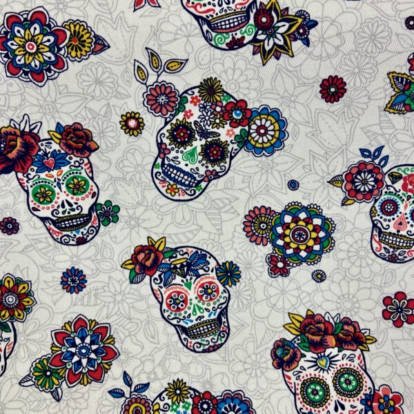 Loneta estampada calavera mejicana