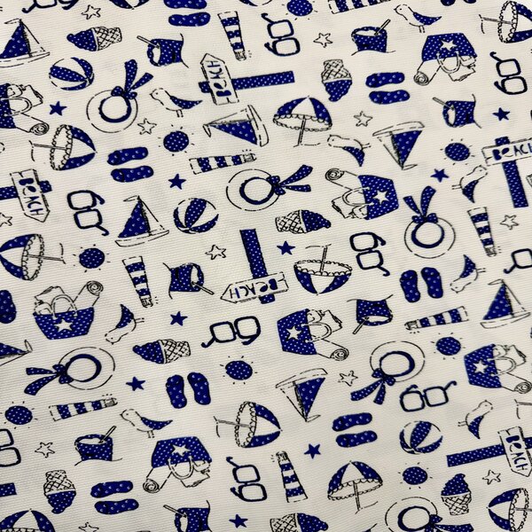 2540 Tejido de piqué blanco con estampado motivos de playa - Imagen 1