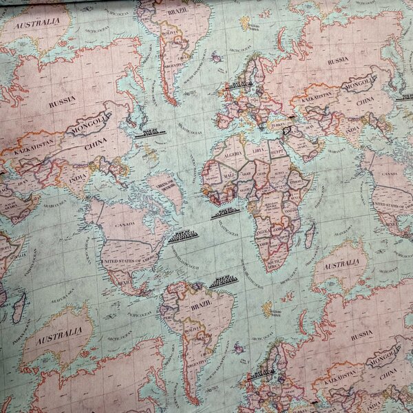 2834 Popelín estampado mapa mundi - Imagen 1